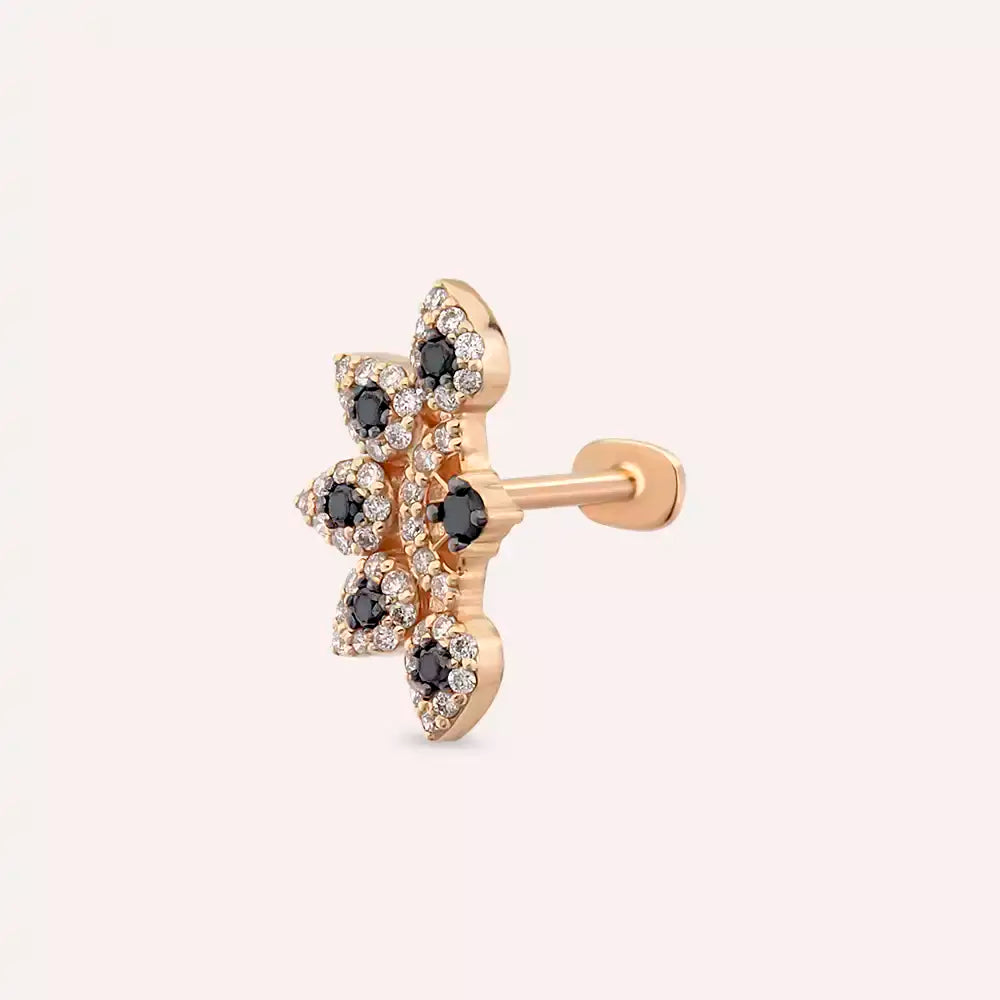 Sparkle Siyah Pırlanta Taşlı Rose Altın Piercing