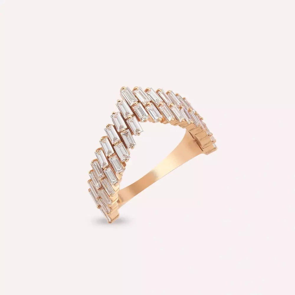 Stair Baget Kesim Pırlanta Taşlı Rose Altın Yüzük