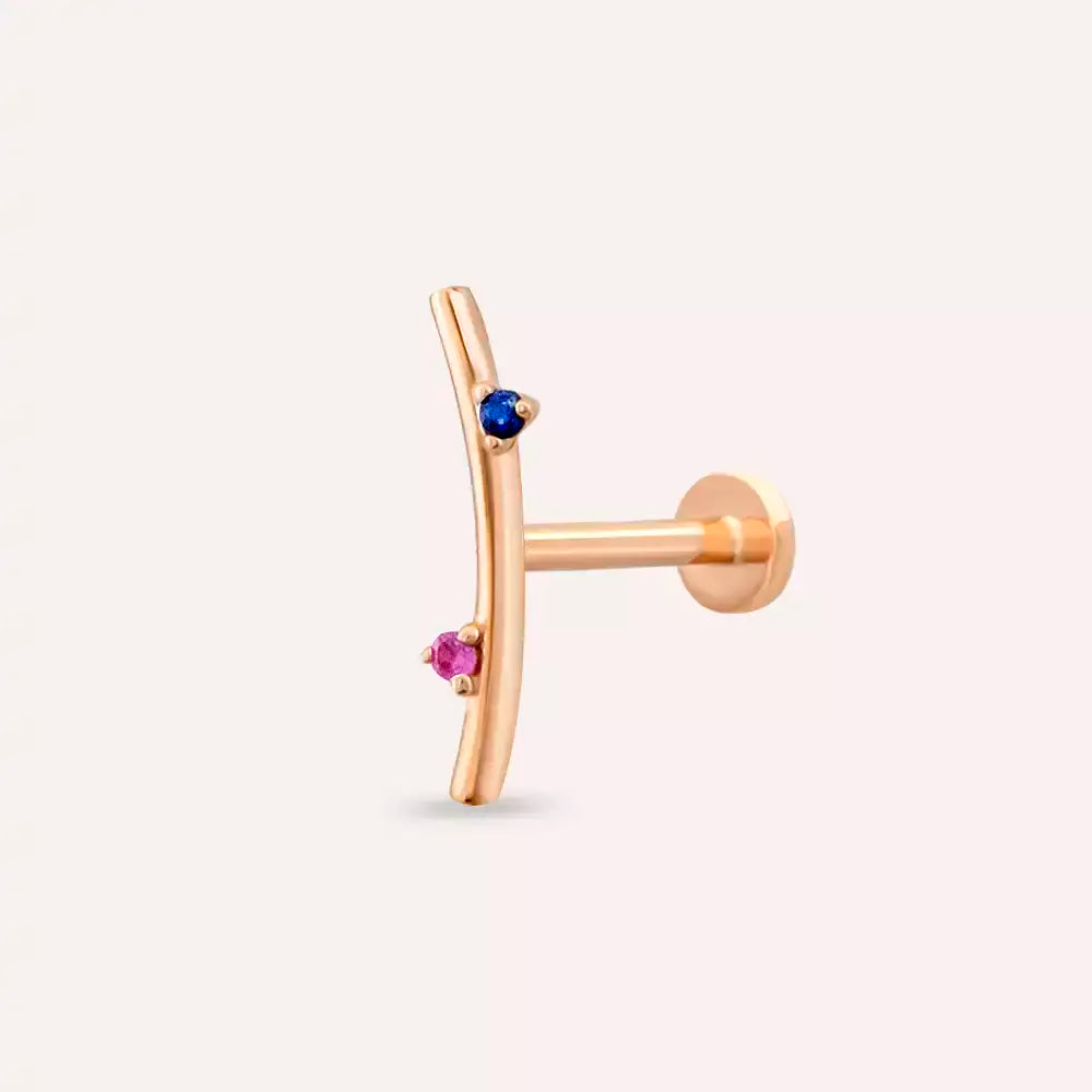 Steep Pink and Blue Sapphire Rose Gold Piercing