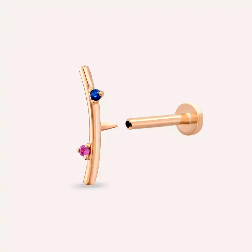 Steep Pink and Blue Sapphire Rose Gold Piercing