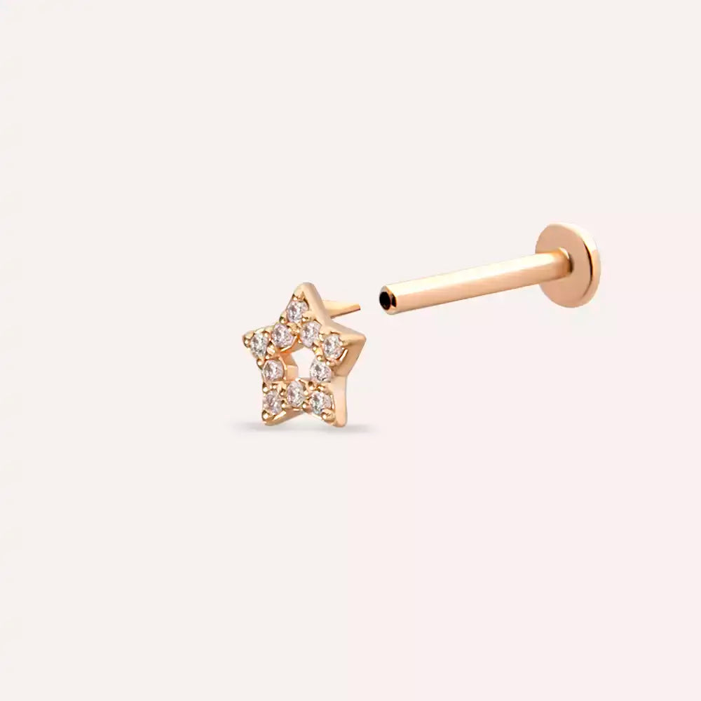 Stella Pırlanta Taşlı Rose Altın Piercing