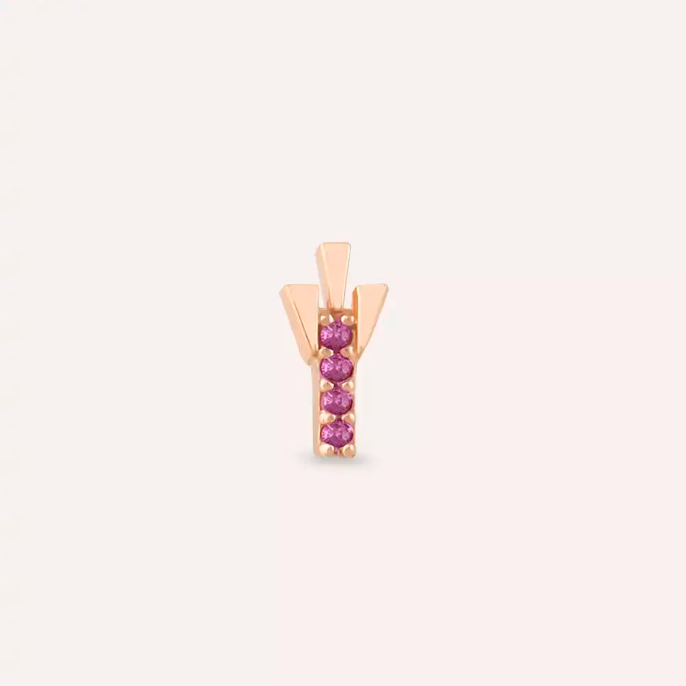 Stub Pink Safir Taşlı Rose Altın Piercing