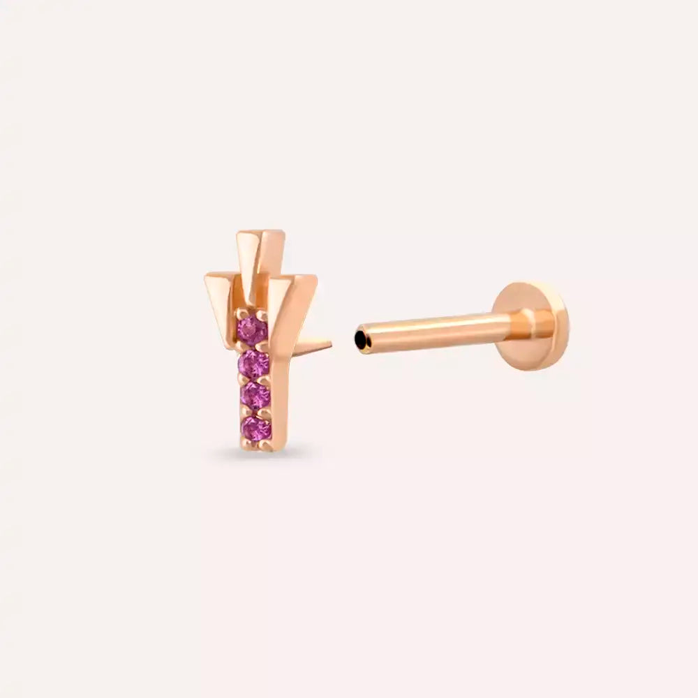 Stub Pink Safir Taşlı Rose Altın Piercing