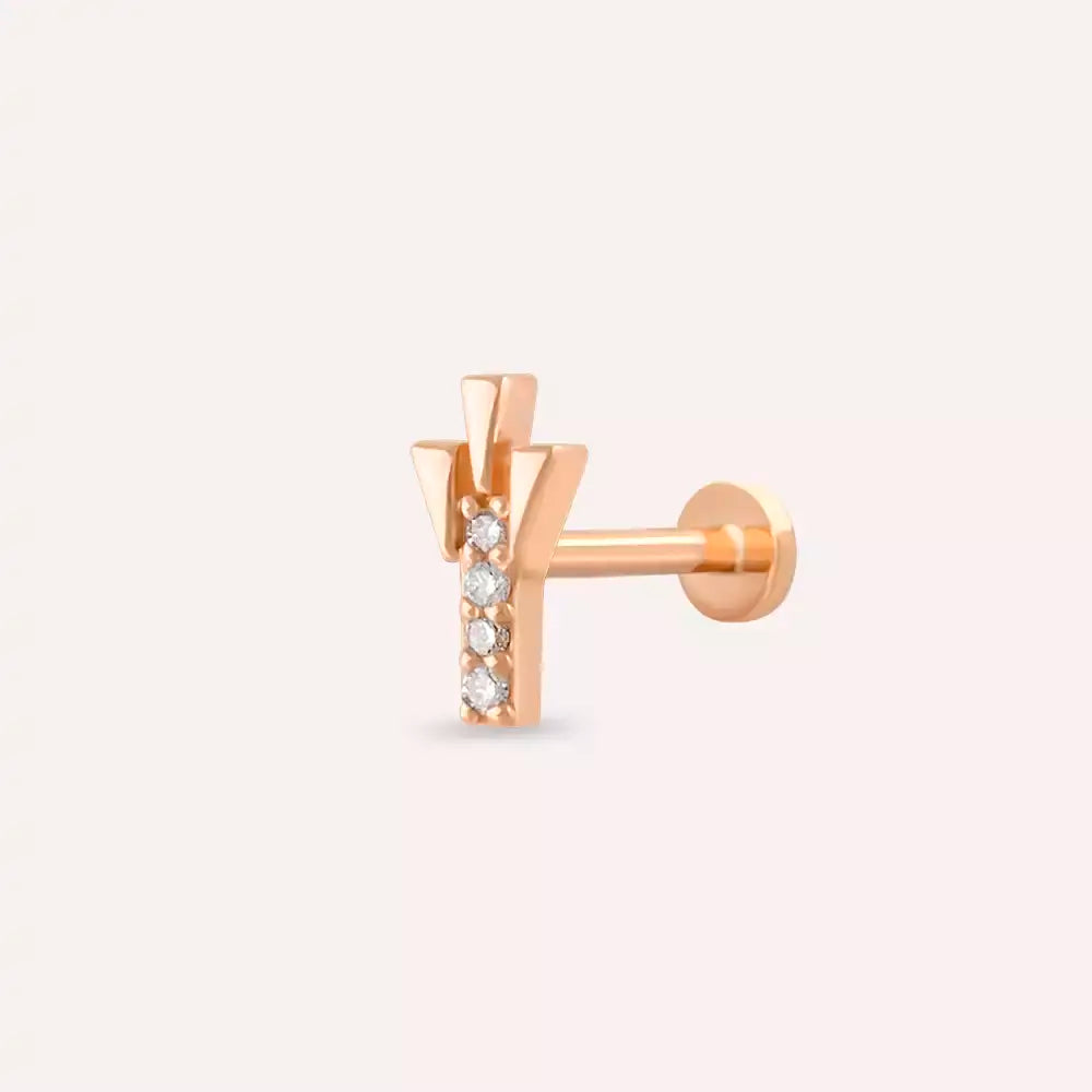 Stub Pırlanta Taşlı Rose Altın Piercing
