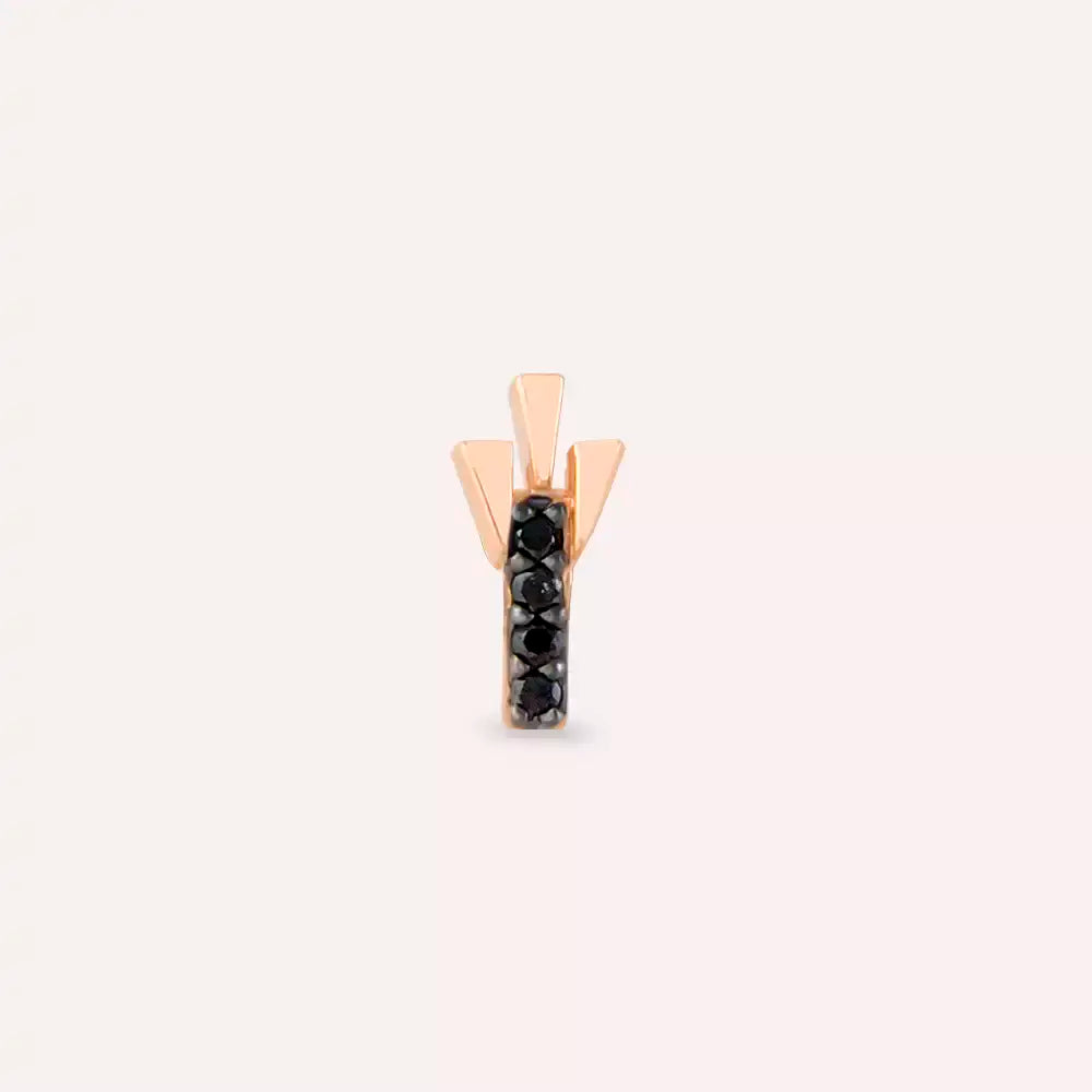 Stub Siyah Pırlanta Taşlı Rose Altın Piercing
