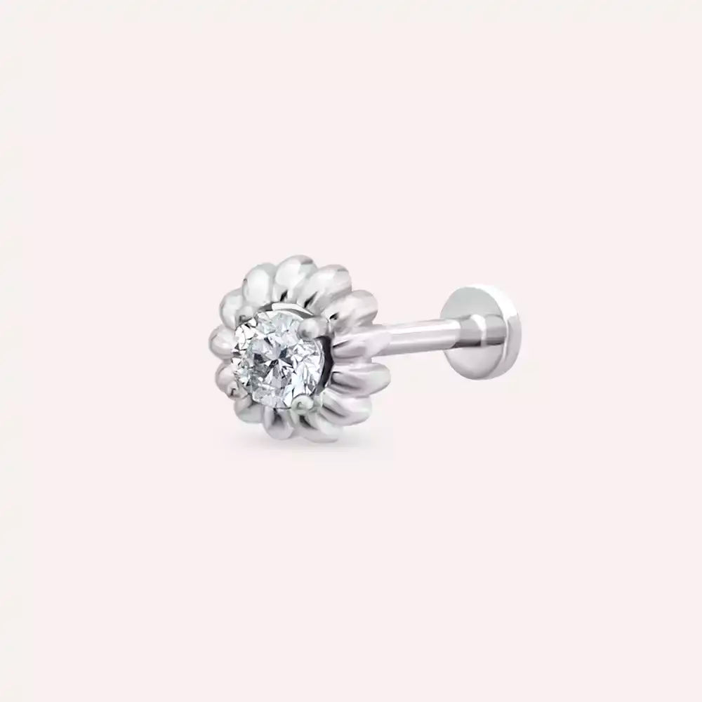 Soleil Pırlanta Taşlı Beyaz Altın Piercing