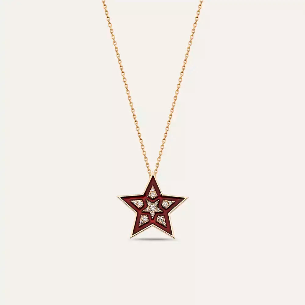 Honor Diamond and Burgundy Enamel Necklace