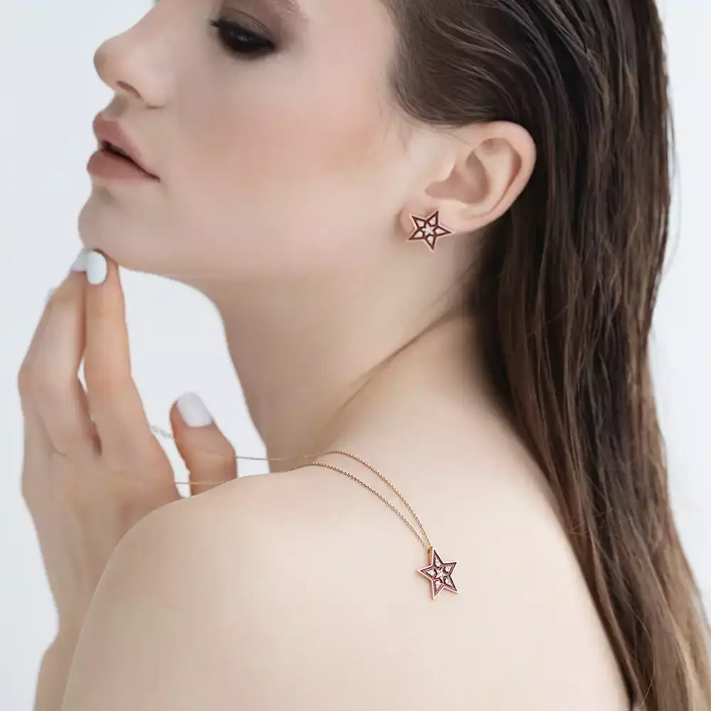 Honor Diamond and Burgundy Enamel Necklace
