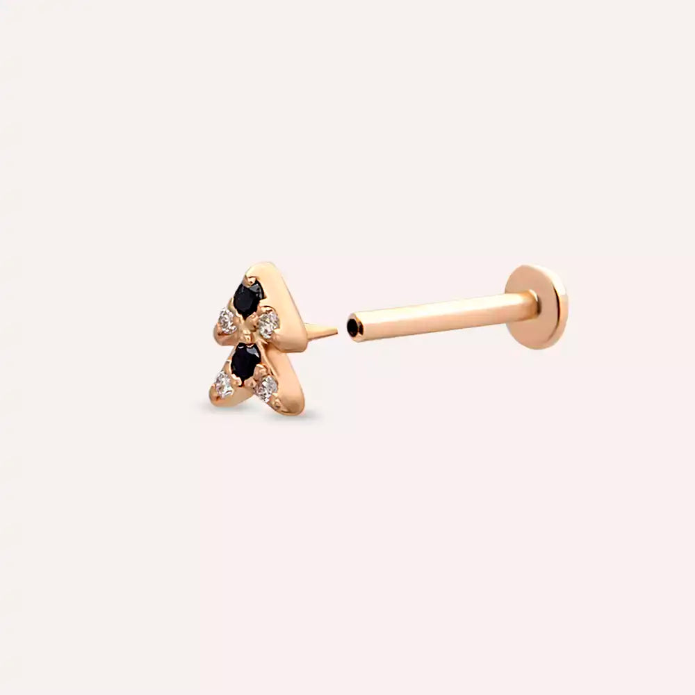 Supra Siyah Pırlanta Taşlı Rose Altın Piercing