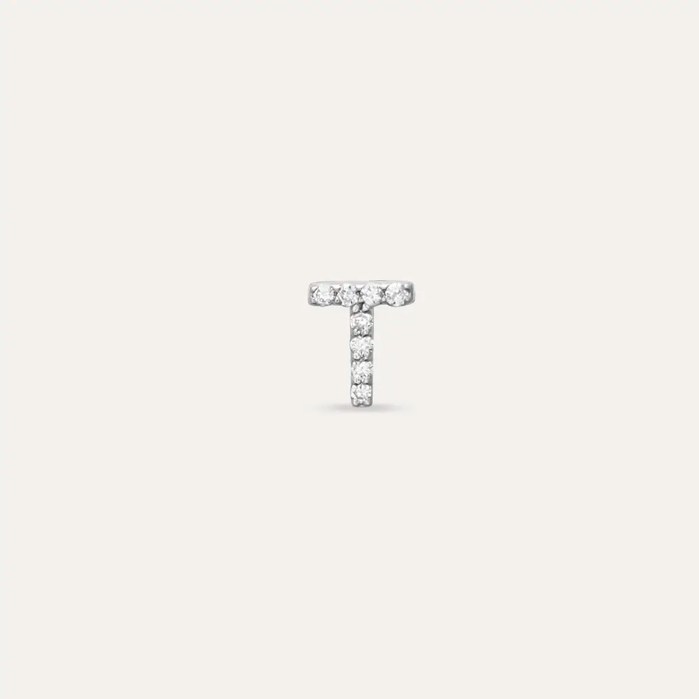T Letter Diamond White Gold Piercing