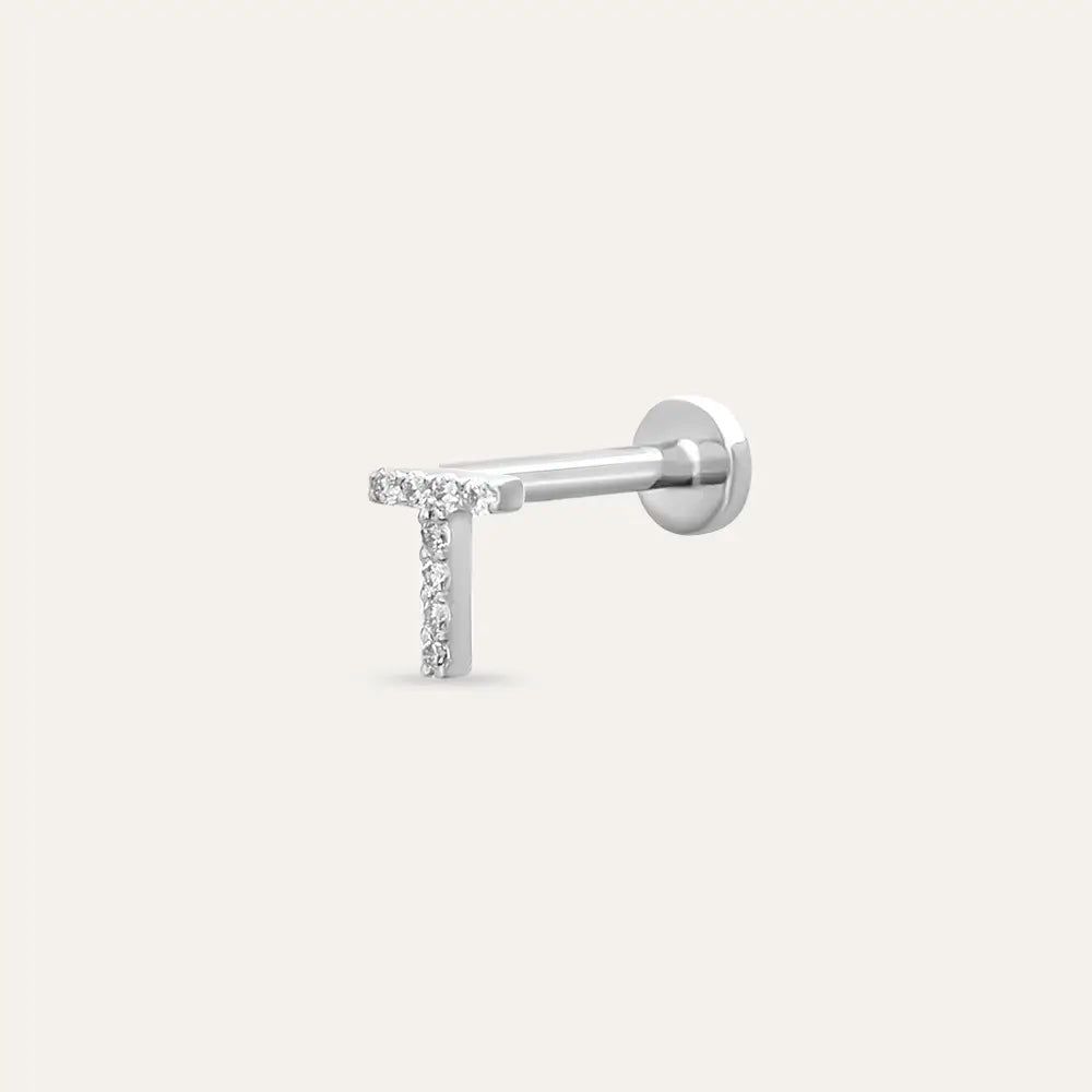 T Letter Diamond White Gold Piercing