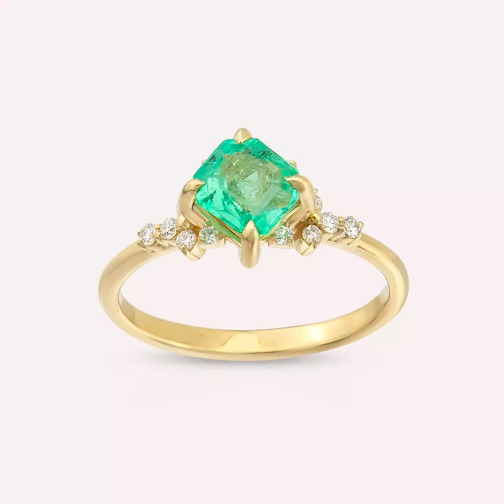 Talia 0.98 CT Emerald and Diamond Yellow Gold Ring
