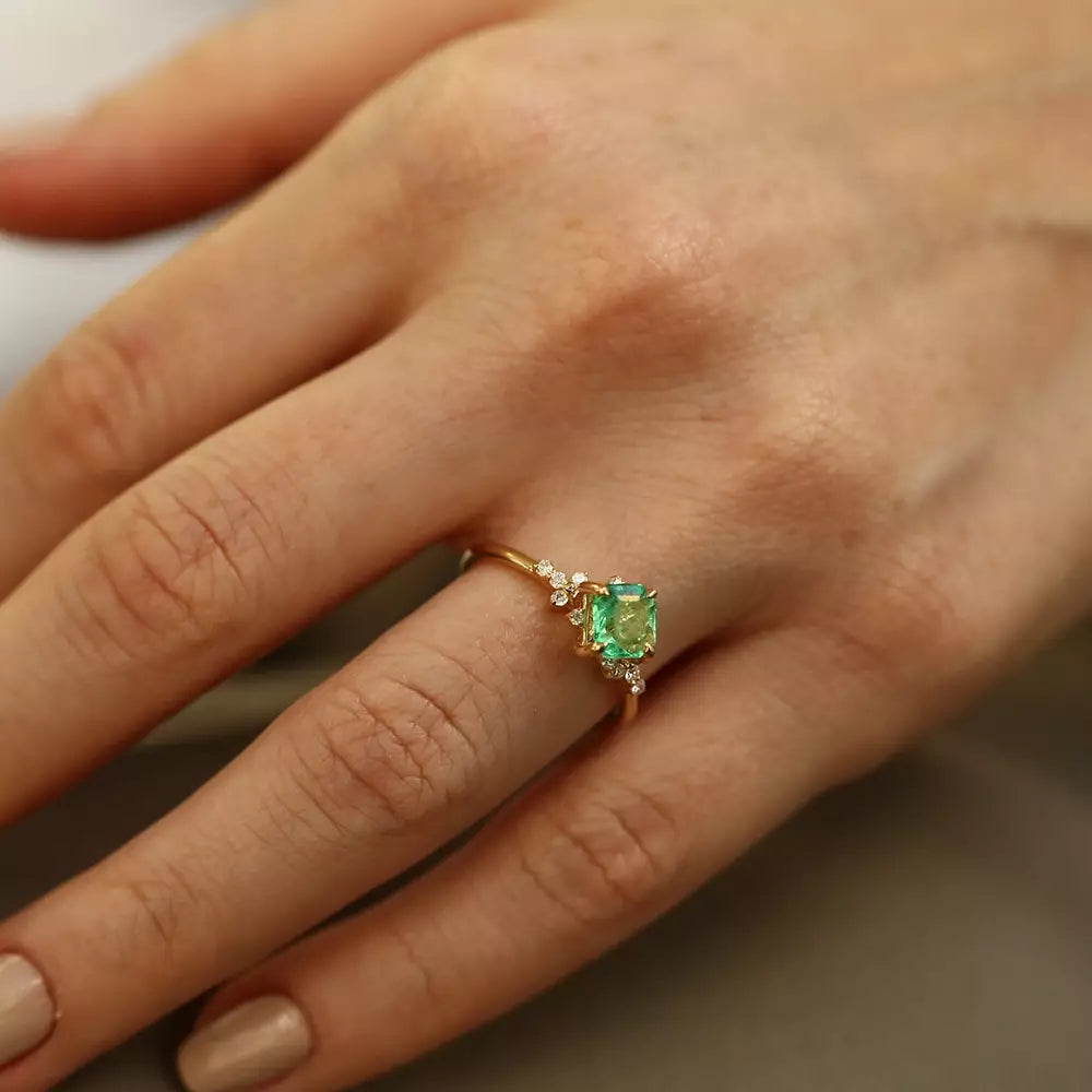 Talia 0.98 CT Emerald and Diamond Yellow Gold Ring