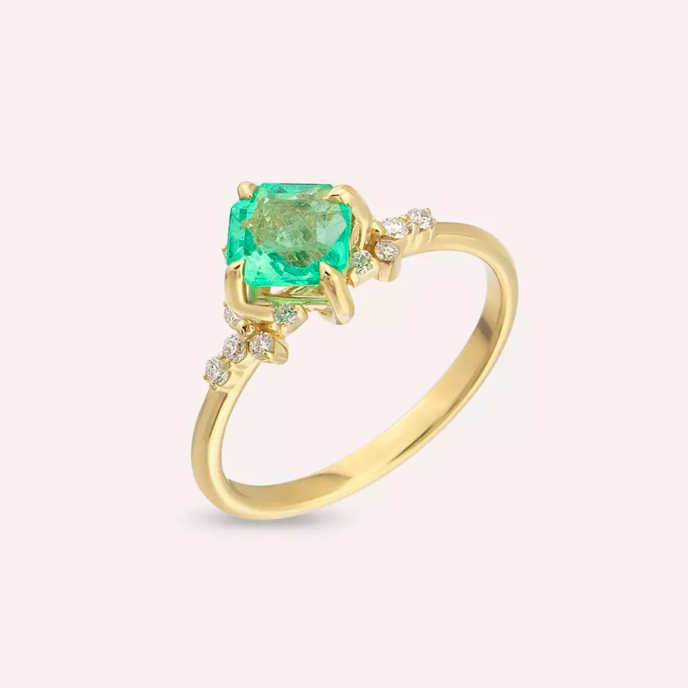 Talia 0.98 CT Emerald and Diamond Yellow Gold Ring