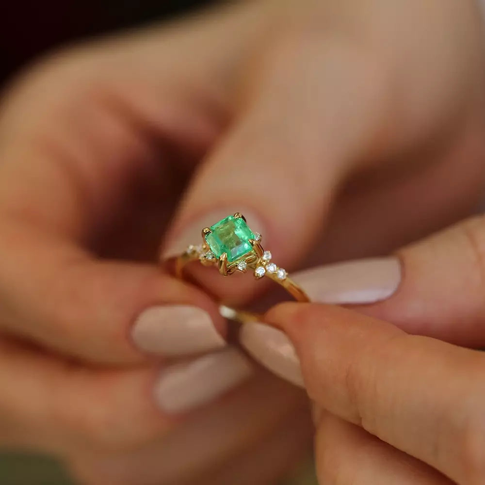 Talia 0.98 CT Emerald and Diamond Yellow Gold Ring