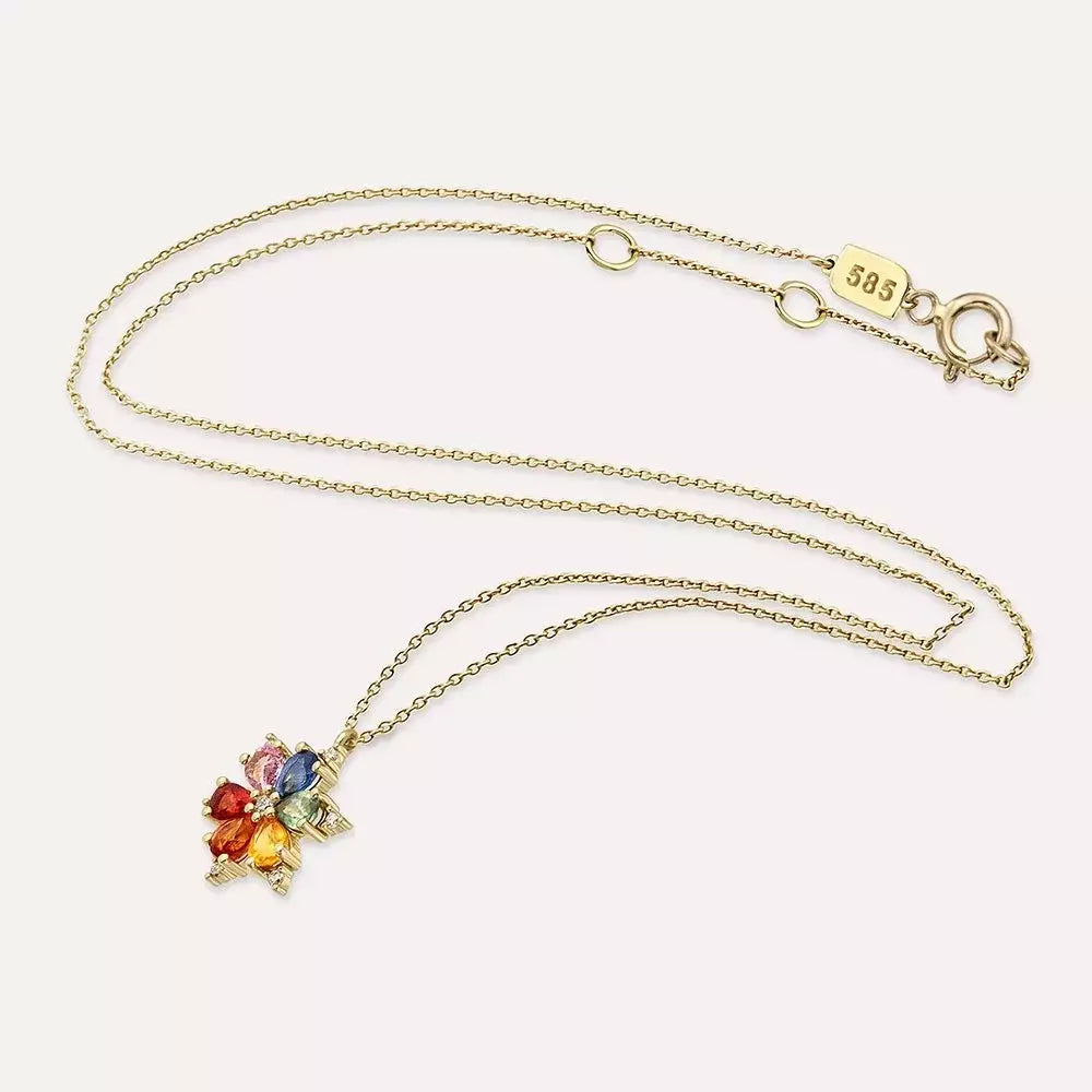 Talia Multicolor Sapphire and Diamond Yellow Gold Necklace