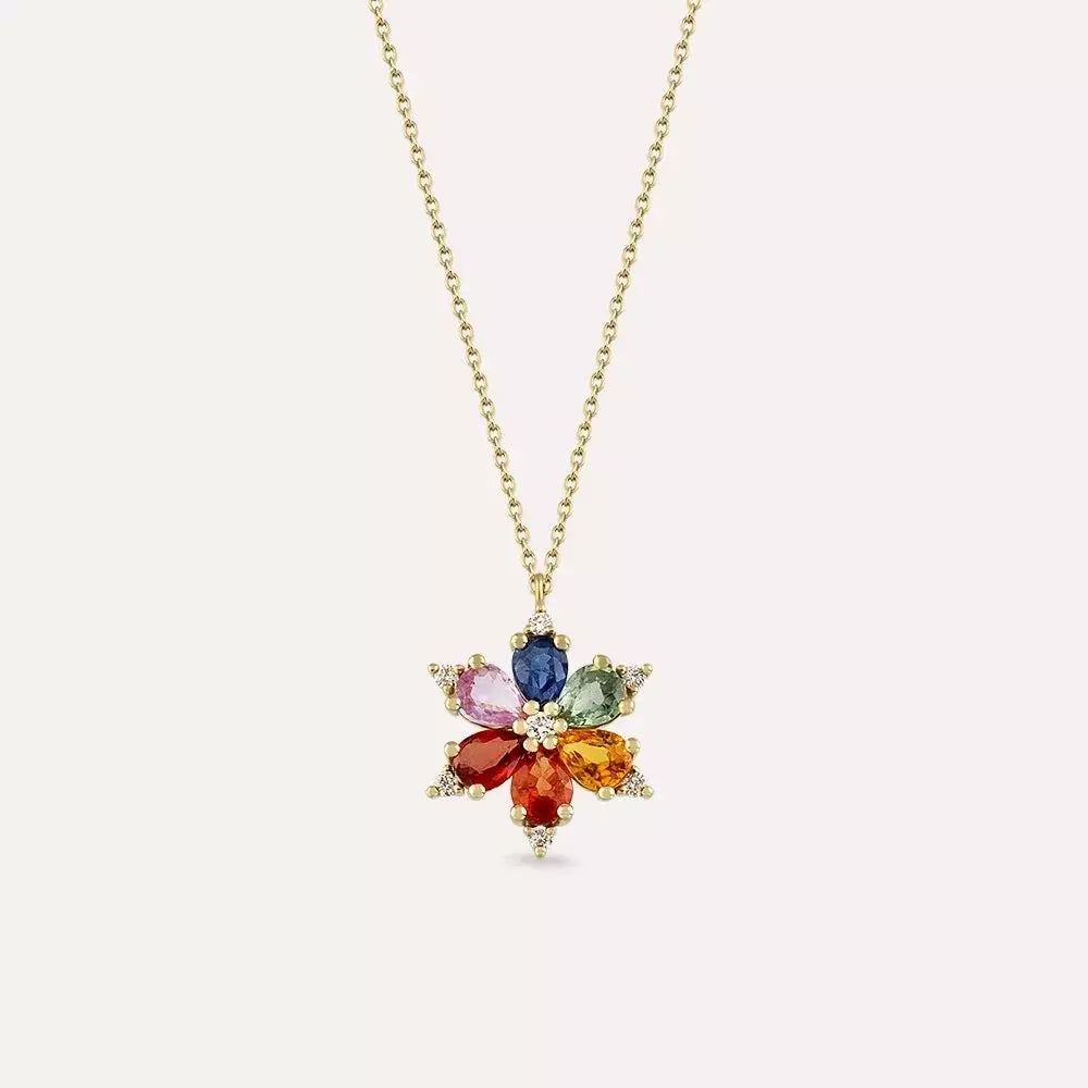 Talia Multicolor Sapphire and Diamond Yellow Gold Necklace