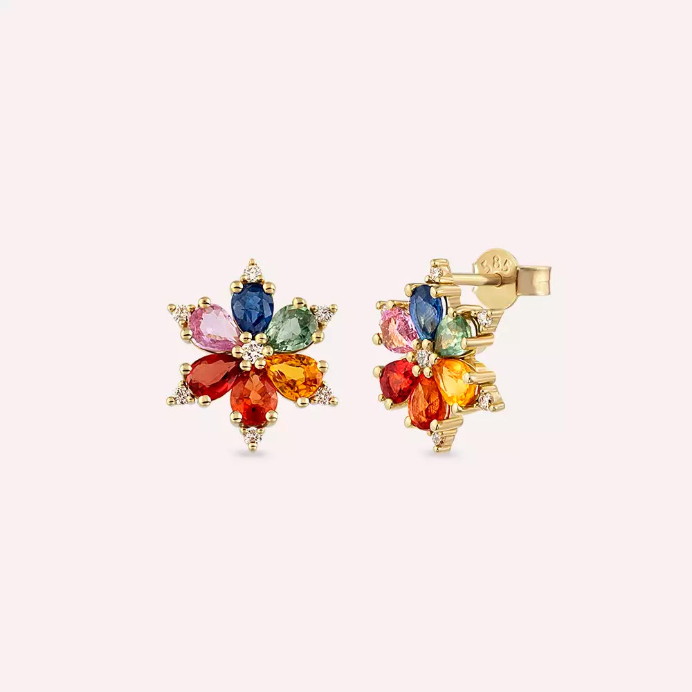 Talia Multicolor Sapphire and Diamond Yellow Gold Earrings