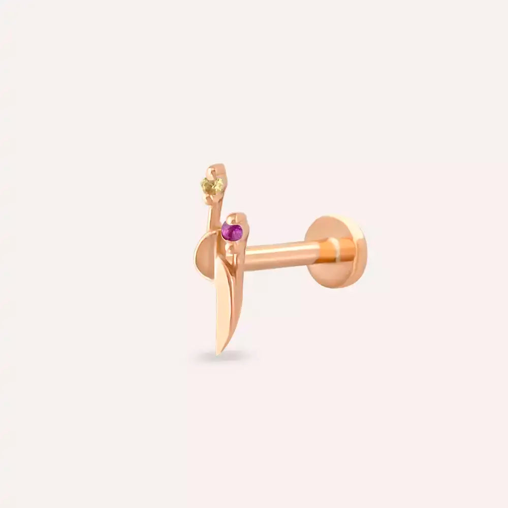 Tiara Multicolor Safir Taşlı Rose Altın Piercing