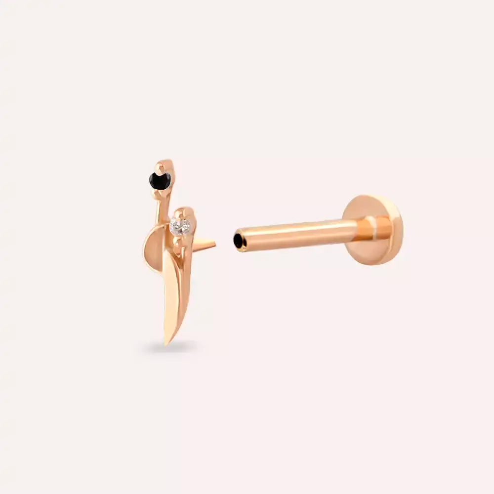 Tiara Siyah Pırlanta Taşlı Rose Altın Piercing