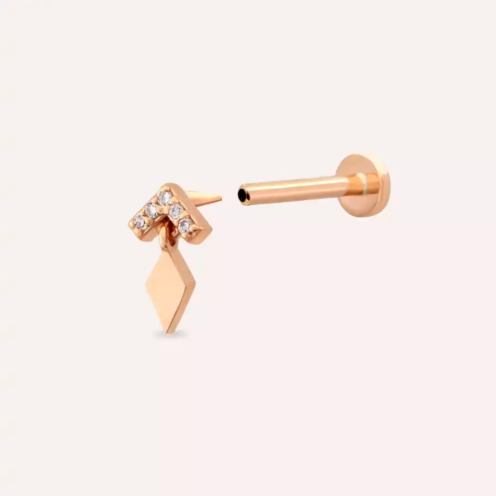 Tina Pırlanta Taşlı Rose Altın Piercing