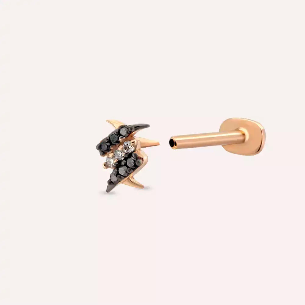 Tough Siyah Pırlanta Taşlı Rose Altın Piercing