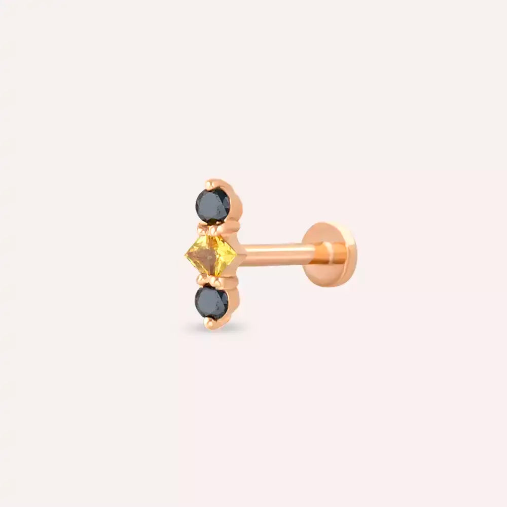 Tress Multicolor Safir ve Siyah Pırlanta Taşlı Rose Altın Piercing