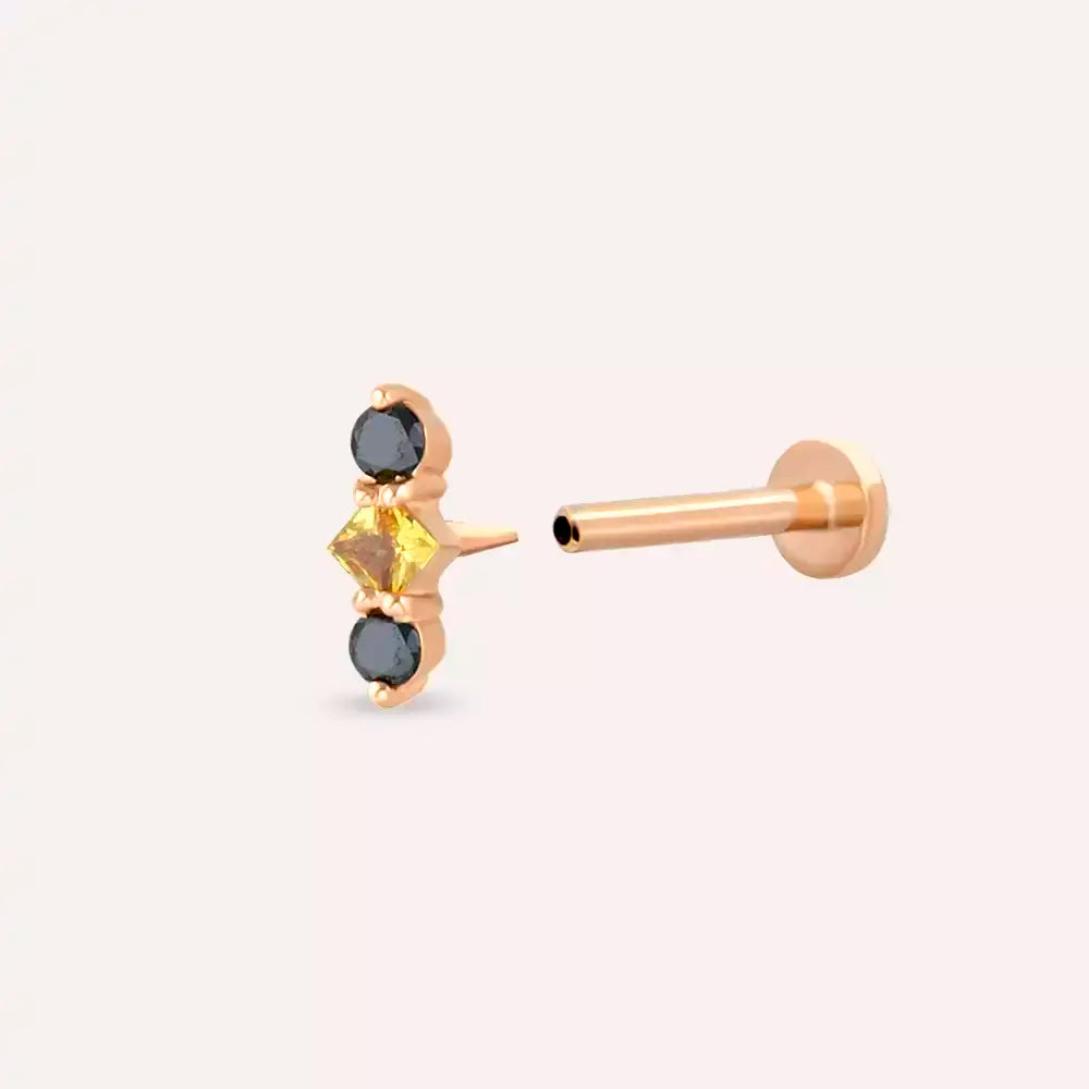 Tress Multicolor Safir ve Siyah Pırlanta Taşlı Rose Altın Piercing