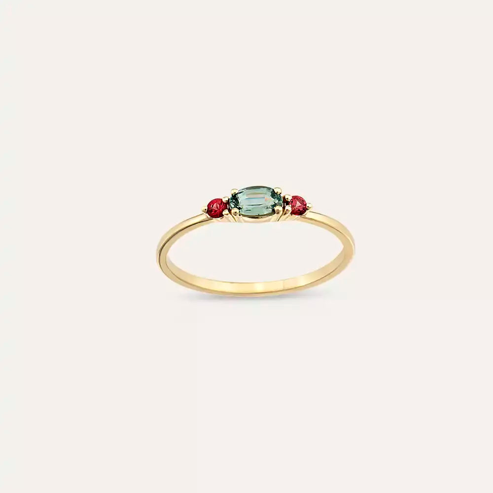 Tria 0.30 CT Green Sapphire and Red Sapphire Ring