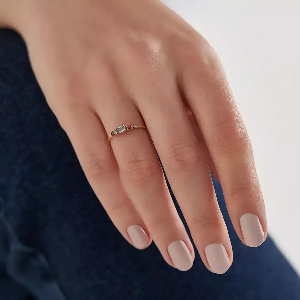 Tria 0.30 CT Green Sapphire and Red Sapphire Ring