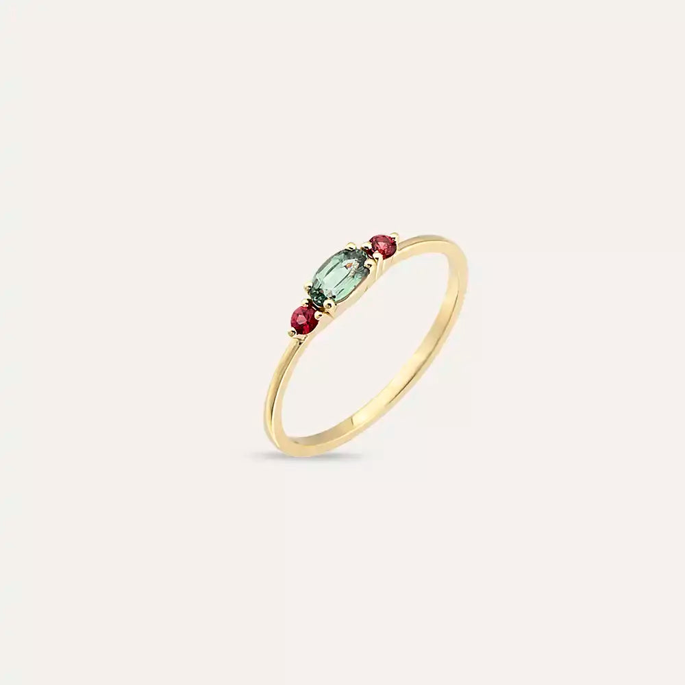 Tria 0.30 CT Green Sapphire and Red Sapphire Ring