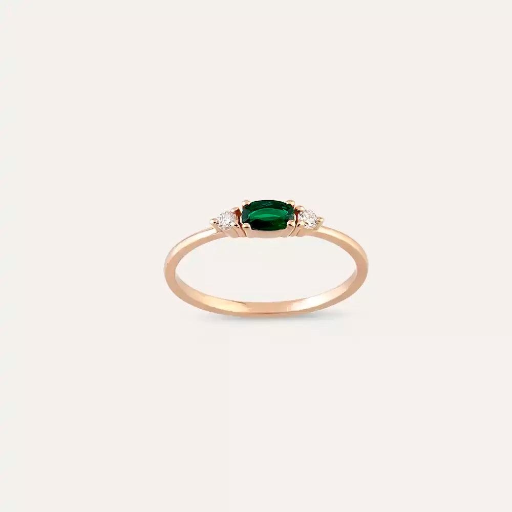 Tria Emerald and Diamond Rose Gold Ring