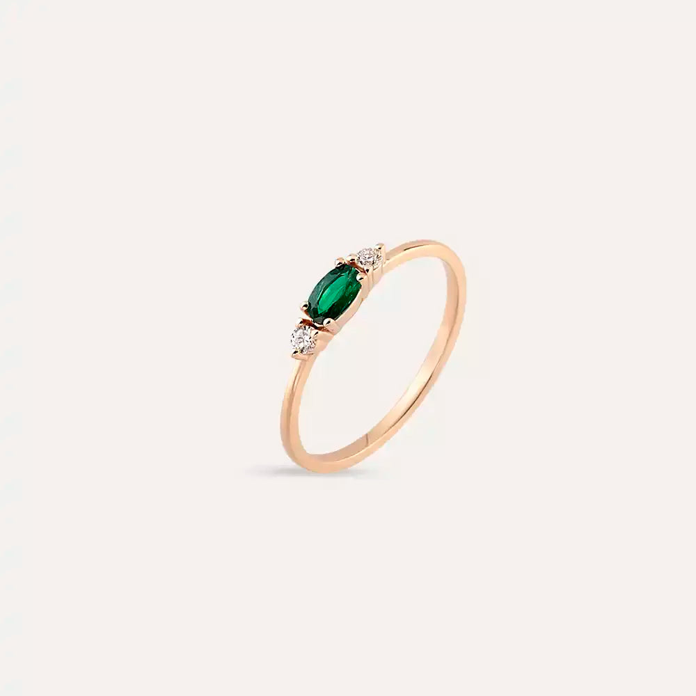 Tria Emerald and Diamond Rose Gold Ring