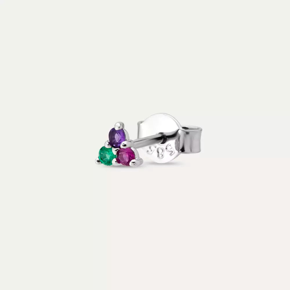 Triangle Amethyst, Emerald, and Ruby Mini Single Earring