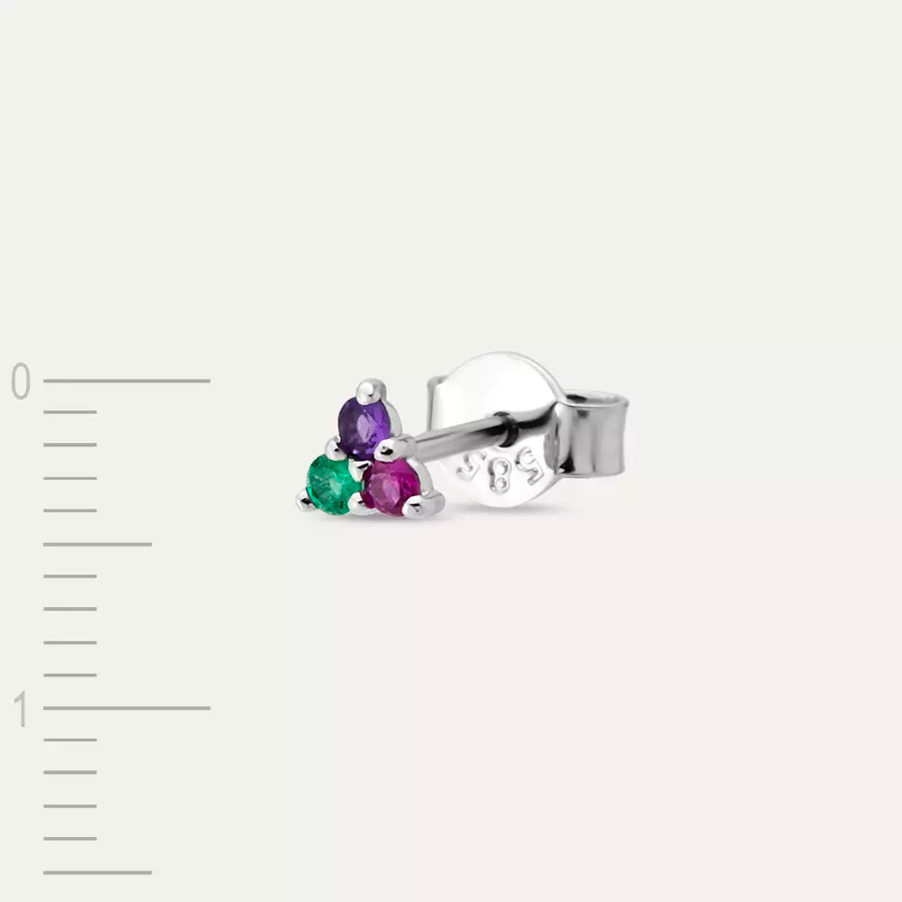 Triangle Amethyst, Emerald, and Ruby Mini Single Earring
