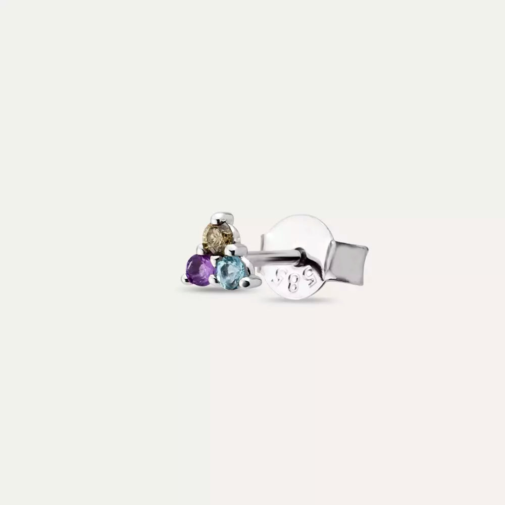 Triangle Brown Diamond, Amethyst, and Aquamarine Mini Single Earring