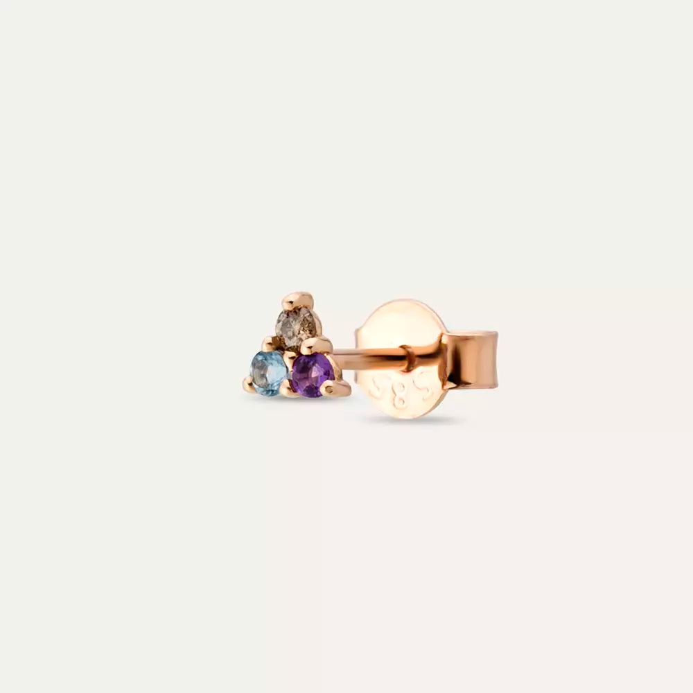 Triangle Brown Diamond, Amethyst, and Aquamarine Mini Single Earring