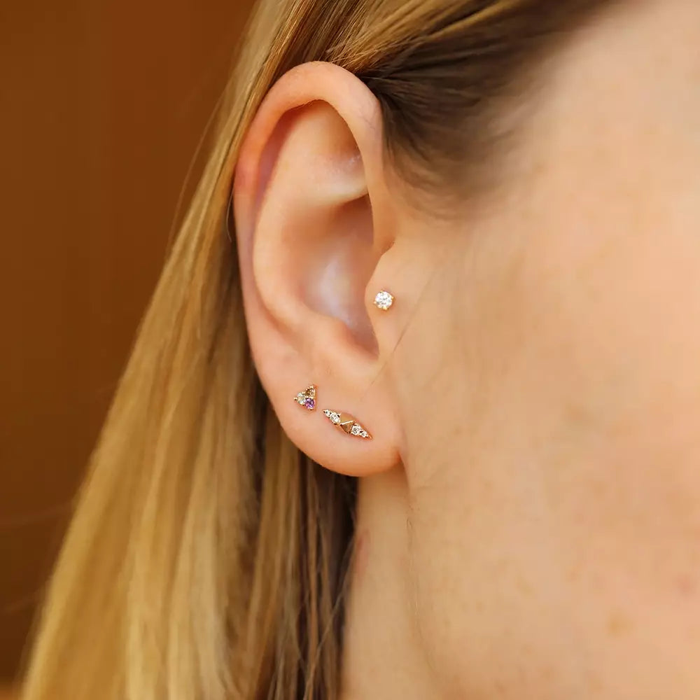 Triangle Brown Diamond, Amethyst, and Aquamarine Mini Single Earring