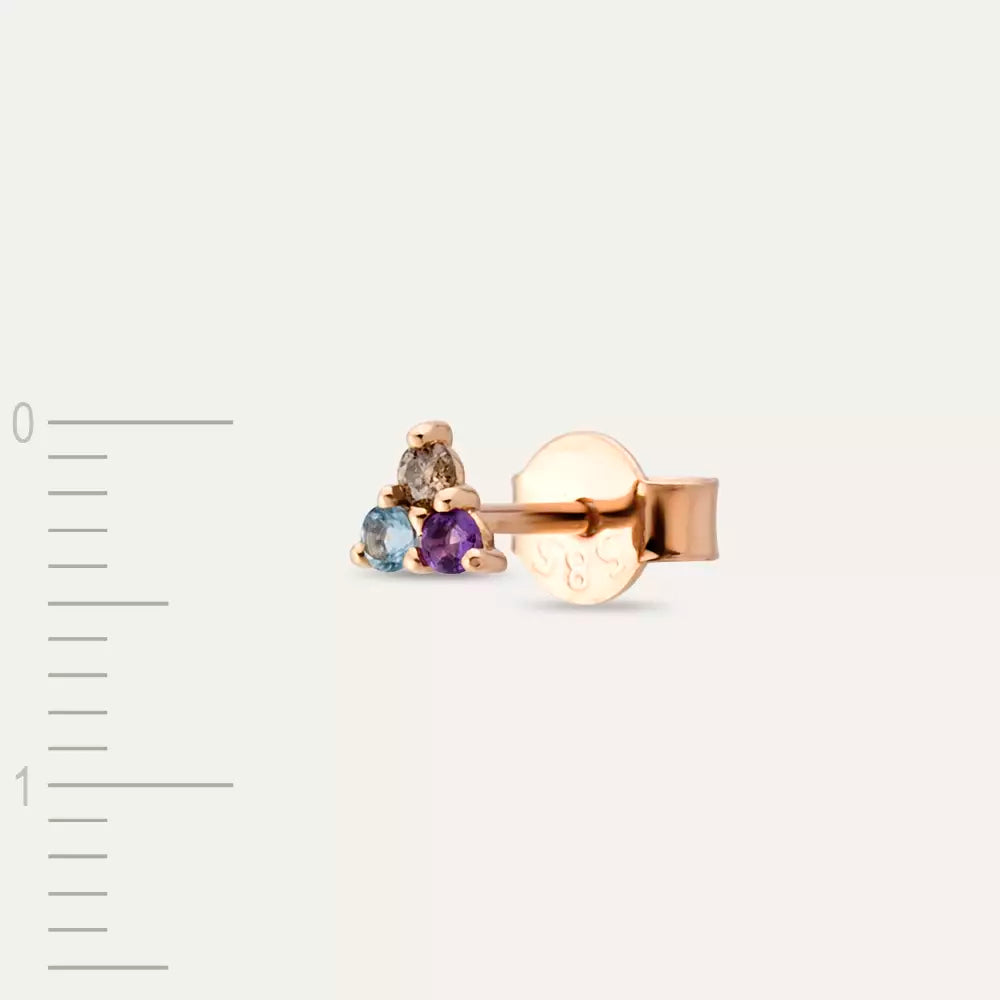 Triangle Brown Diamond, Amethyst, and Aquamarine Mini Single Earring