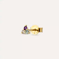 Triangle Brown Diamond, Amethyst and Aquamarine Yellow Gold Single Earring