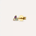 Triangle Brown Diamond, Amethyst and Aquamarine Yellow Gold Single Earring