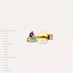 Triangle Brown Diamond, Amethyst and Aquamarine Yellow Gold Single Earring