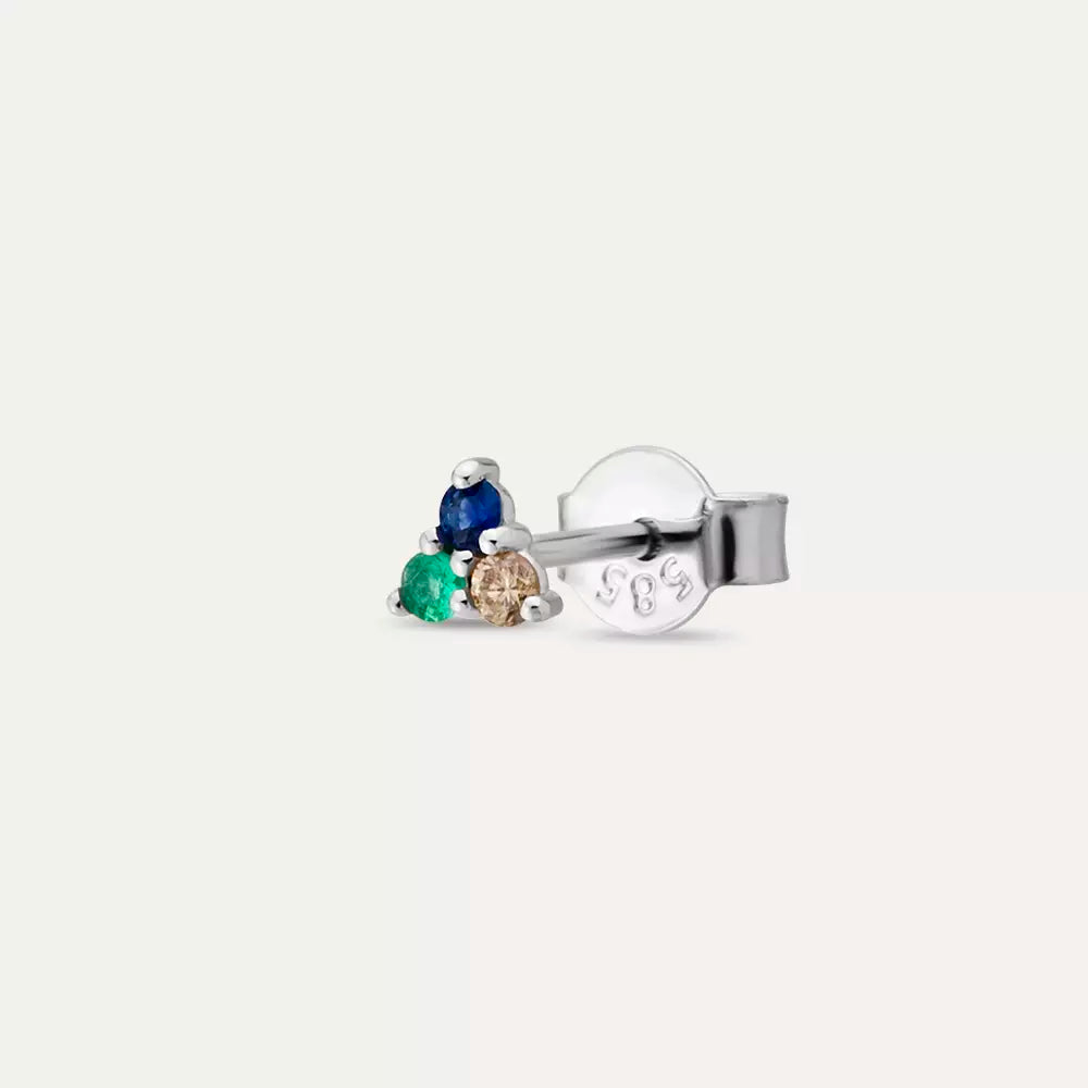 Triangle Brown Diamond, Sapphire, and Emerald Mini Single Earring