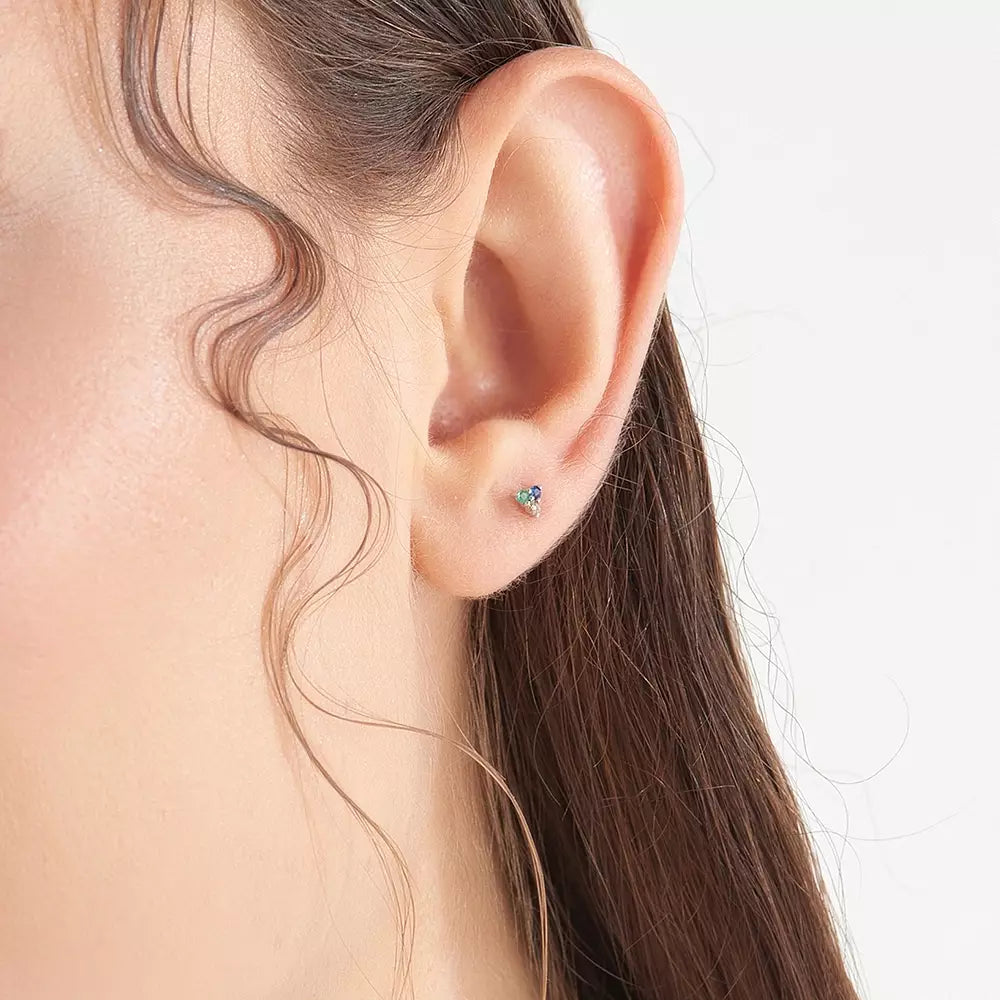 Triangle Brown Diamond, Sapphire, and Emerald Mini Single Earring