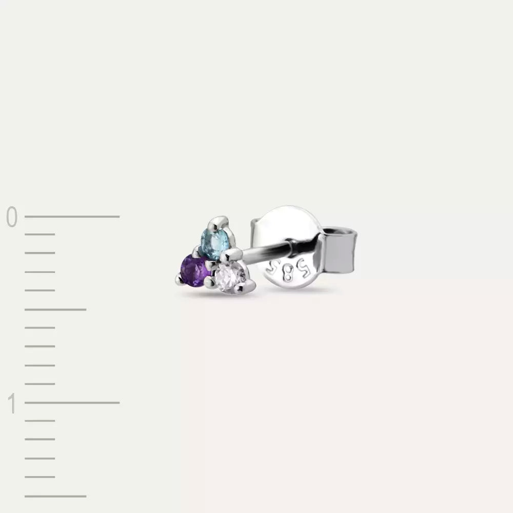 Triangle Diamond, Amethyst, and Aquamarine Mini Single Earring