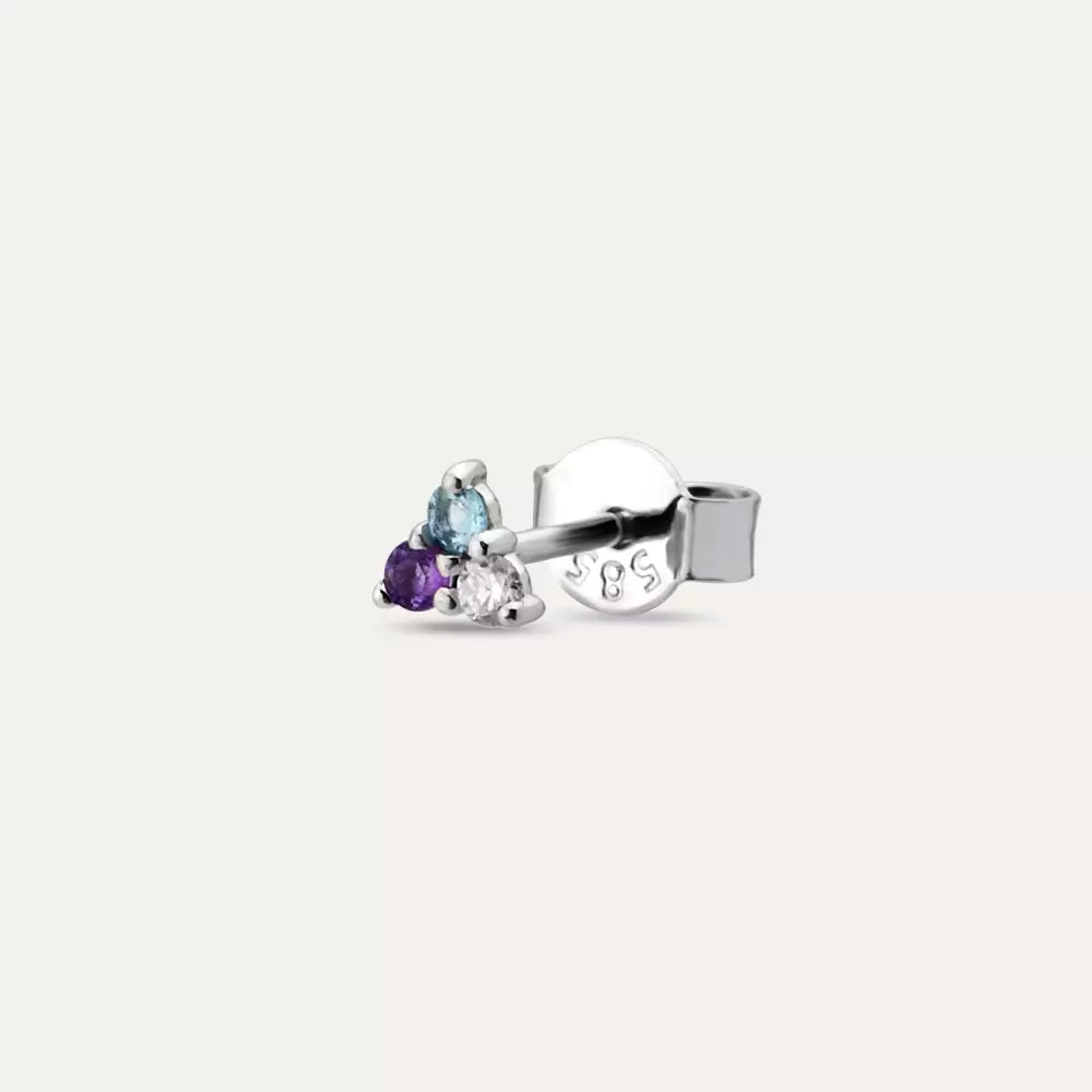 Triangle Diamond, Amethyst, and Aquamarine Mini Single Earring
