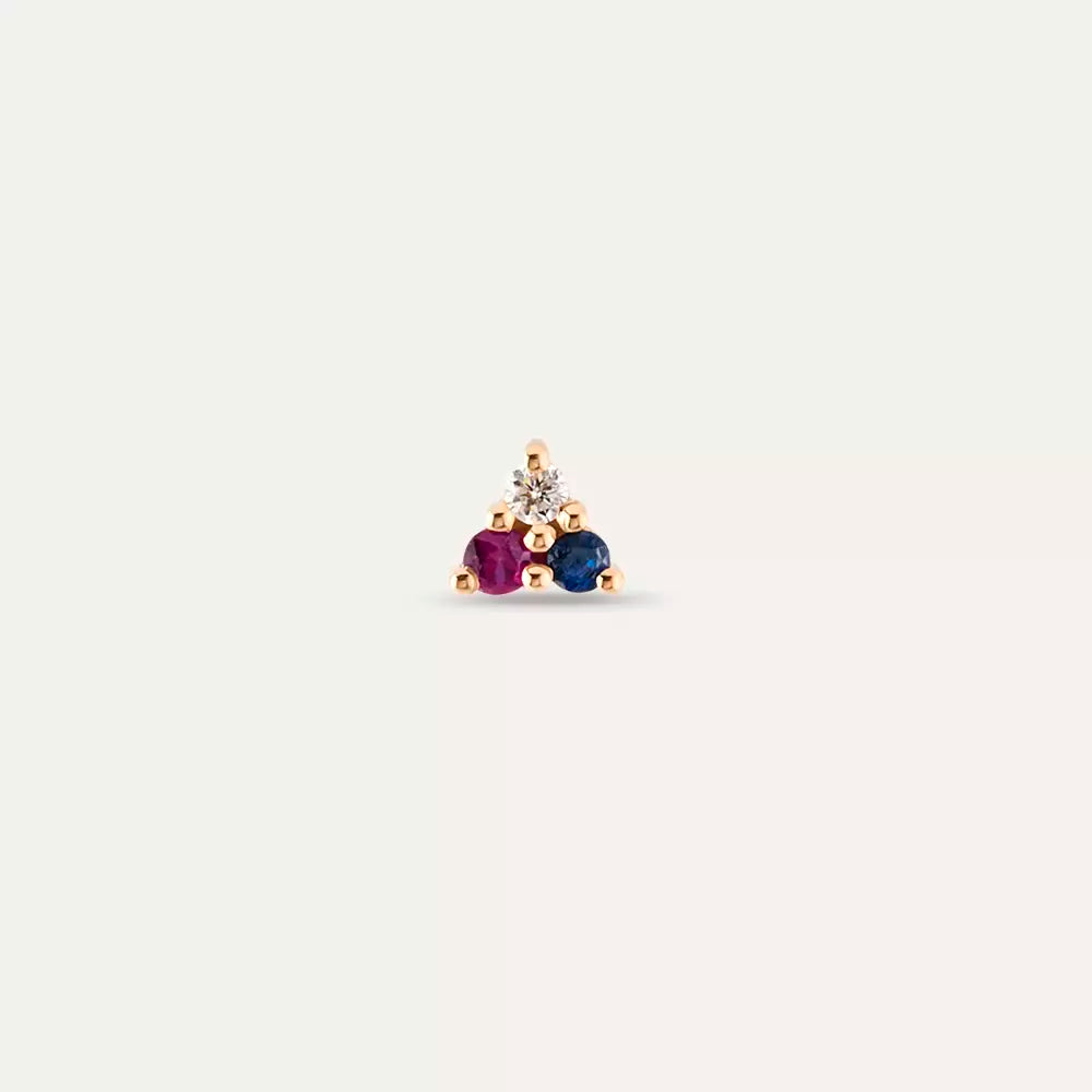 Triangle Diamond, Sapphire and Ruby Mini Single Earring