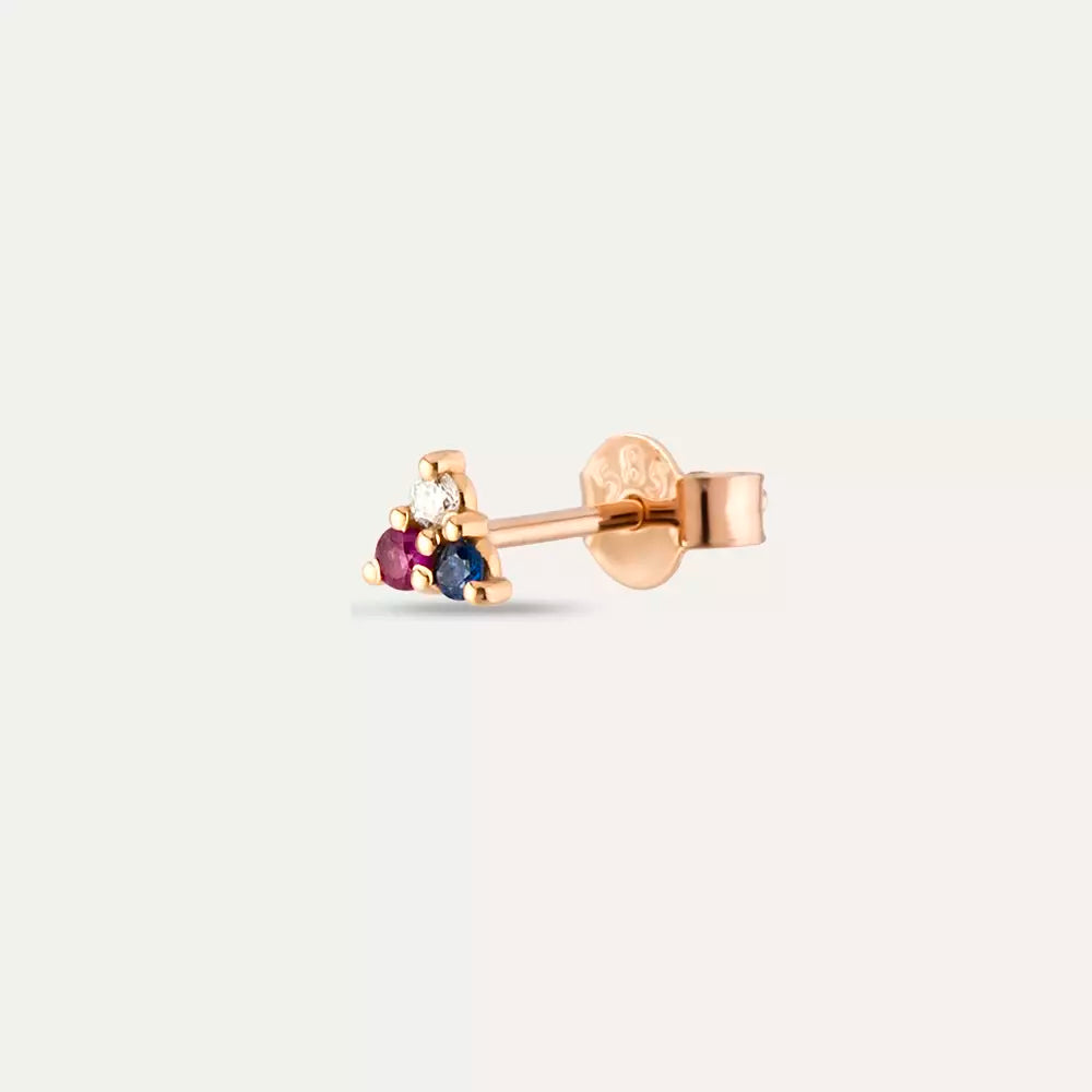 Triangle Diamond, Sapphire and Ruby Mini Single Earring