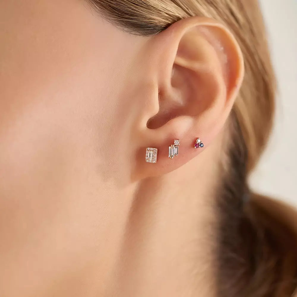 Triangle Diamond, Sapphire and Ruby Mini Single Earring