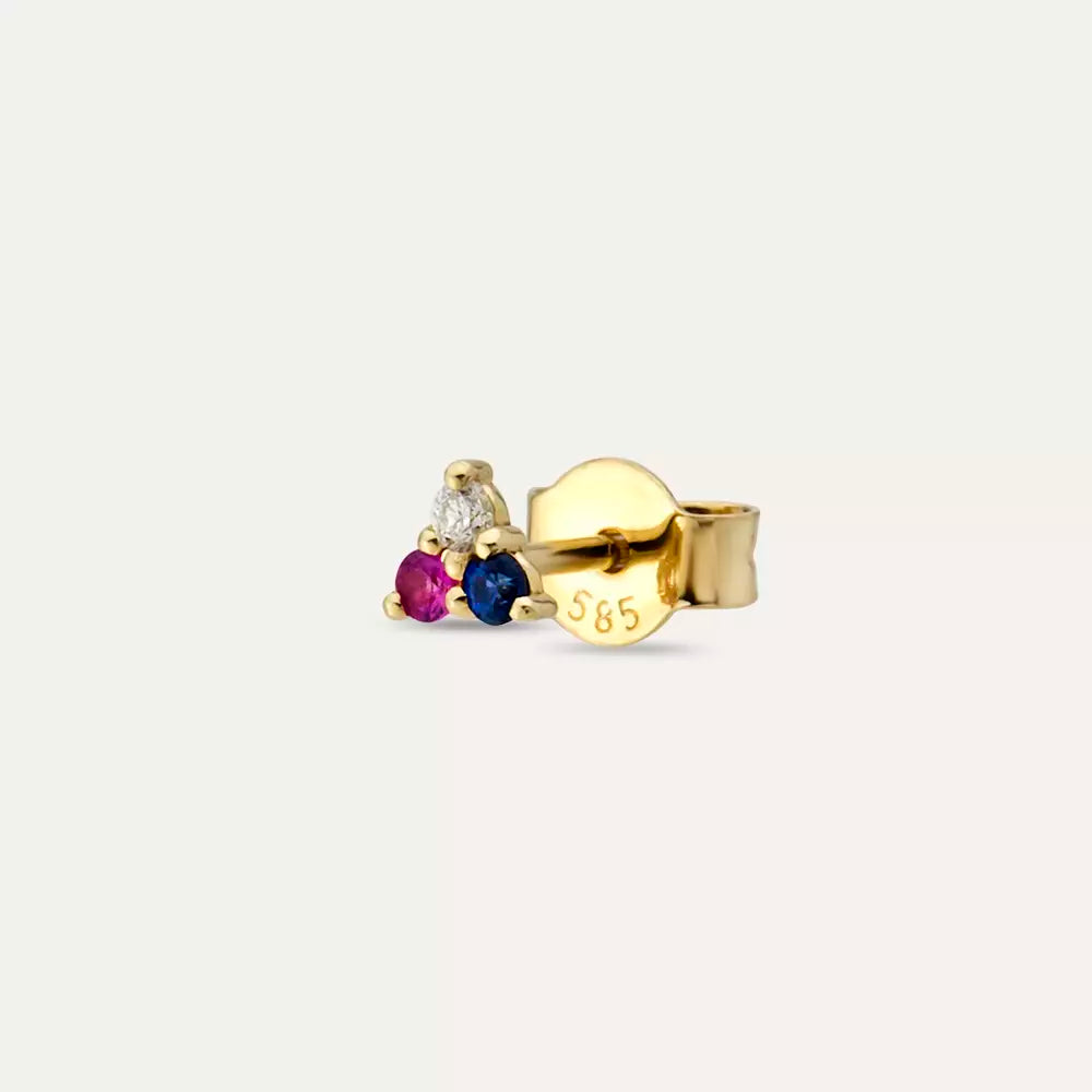 Triangle Diamond, Sapphire, and Ruby Mini Single Earring